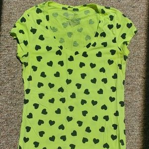 Fluorescent yellow with black heart t shirt